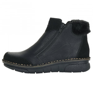 Ghete dama Rieker 73352-00-Negru casual piele ecologica imblanite cu talpa joasa negru