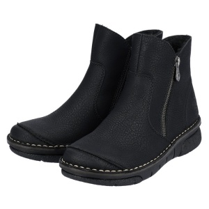 Ghete dama Rieker 73357-00-Negru casual piele ecologica imblanite cu talpa joasa negru