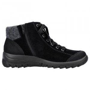 Ghete dama Rieker L7132-01-Negru casual piele naturala impermeabil imblanite cu talpa joasa negru