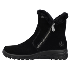 Ghete dama, Rieker, L7162-00-Negru, casual, piele intoarsa, impermeabil, imblanite, cu talpa joasa, negru