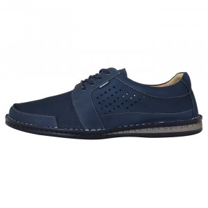 Pantofi barbati, Krisbut, 5316-1-9-Albastru-Inchis, casual, piele naturala, perforati, cu talpa joasa, albastru inchis