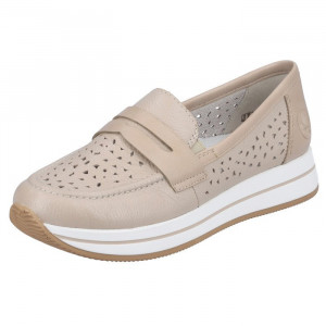 Pantofi dama Rieker N4552-60-Bej casual piele naturala cu platforma bej