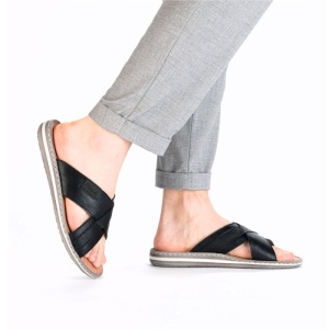Papuci barbati Rieker 21082-00-Negru casual piele naturala cu talpa joasa negru