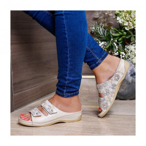 Papuci dama Batz Lia-Autumn casual piele naturala ortopedici cu platforma bej