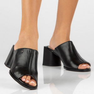 Papuci dama Filippo DK4446-23-BK-Negru elegant piele naturala cu toc negru