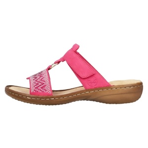 Papuci dama, Rieker, 60898-31-Fuchsia, casual, piele ecologica, cu talpa joasa, fuchsia