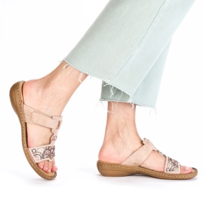 Papuci dama Rieker 608K2-31-Roz casual piele ecologica cu talpa joasa roz