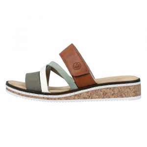 Papuci dama, Rieker, V3652-91-Verde, casual, piele ecologica, cu talpa joasa, verde