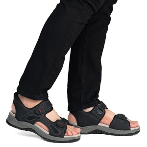 Sandale barbati Rieker 26953-00-Negru sport piele ecologica cu talpa groasa negru