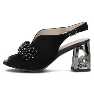 Sandale dama Filippo DS6180-24-BK-SU-Negru elegant piele intoarsa cu toc negru