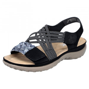 Sandale dama Rieker 64889-00-Negru casual piele ecologica cu talpa joasa negru