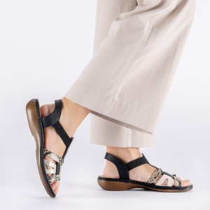 Sandale dama Rieker 65918-92-Negru casual piele ecologica imprimeu sarpe cu talpa joasa negru