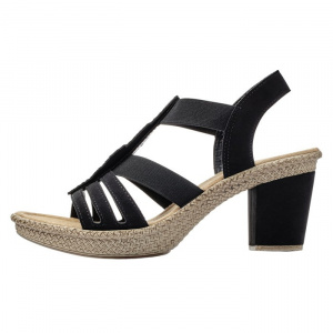 Sandale dama, Rieker, 66526-00-Negru, casual, piele ecologica, cu toc, negru