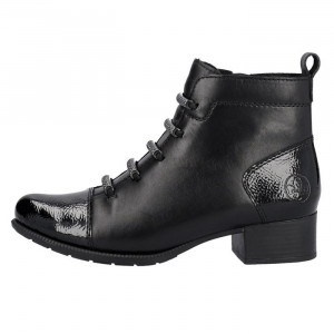 Botine dama, Rieker, 78655-00-Negru, casual, piele naturala, imblanite, cu toc, negru