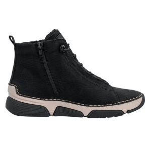 Ghete dama Rieker 45912-00-Negru casual piele ecologica imblanite cu talpa joasa negru