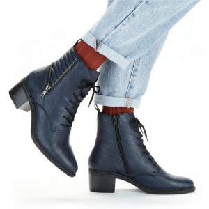 Ghete dama Rieker 70101-14-Albastru-Inchis casual piele ecologica imblanite cu toc albastru inchis
