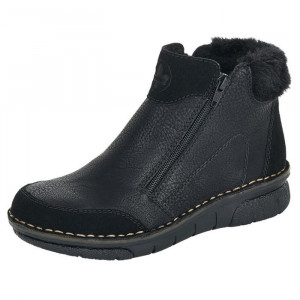 Ghete dama Rieker 73352-00-Negru casual piele ecologica imblanite cu talpa joasa negru