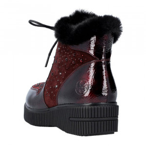 Ghete dama Rieker 93312-35-Bordo casual piele naturala imblanite cu talpa joasa bordo