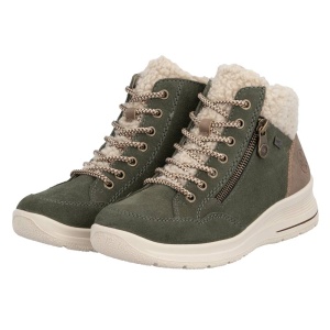 Ghete dama Rieker L7701-54-Verde casual piele intoarsa impermeabile imblanite cu talpa groasa verde