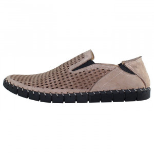 Pantofi barbati, Dogati, 118-07-Bej, casual, piele naturala, perforati, cu talpa joasa, bej