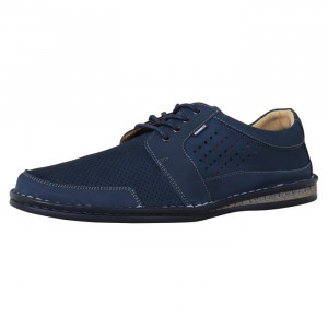 Pantofi barbati Krisbut 5316-1-9-Albastru-Inchis casual piele naturala perforati cu talpa joasa albastru inchis