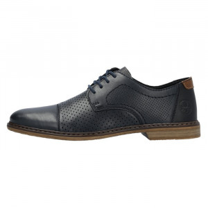 Pantofi barbati, Rieker, 13431-14-Albastru-Inchis, casual, piele naturala, perforati, cu toc, albastru inchis
