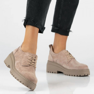 Pantofi dama Filippo DP6123-24-TP-Bej casual piele intoarsa cu platforma bej
