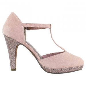 Pantofi dama Marco Tozzi 2-24402-22-596-Roz elegant textil cu toc roz