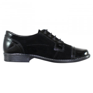 Pantofi dama Nicolis 14138-Negru casual piele intoarsa cu toc negru