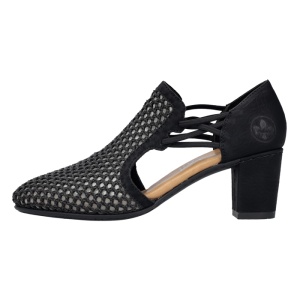 Pantofi dama, Rieker, 41052-00-Negru, elegant, textil, cu toc, negru