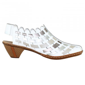 Pantofi dama Rieker 46778-81-Alb casual piele naturala cu toc alb