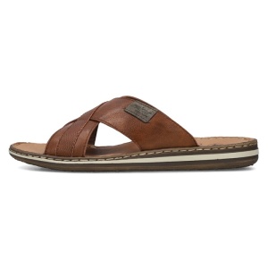 Papuci barbati, Rieker, 21082-24-Maro, casual, piele naturala, cu talpa joasa, maro
