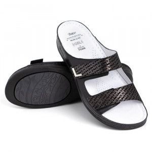 Papuci dama Batz FC07-Negru casual piele naturala ortopedici cu platforma negru