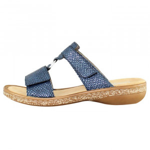 Papuci dama Rieker 628P9-14-Albastru casual piele ecologica cu talpa joasa albastru