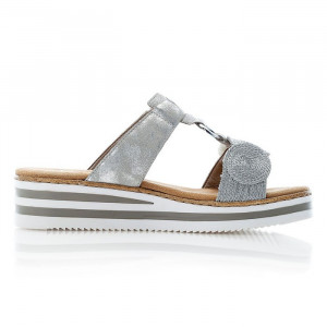 Papuci dama Rieker V02K3-40-Gri casual piele ecologica cu platforma gri