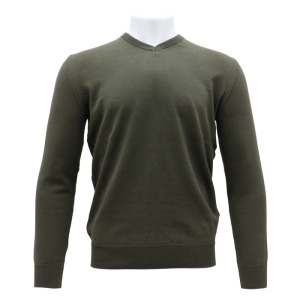 Pulover barbati, LN23EWT020-Verde, elegant, bumbac, slim fit, cu guler anchior, tricotat, verde