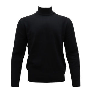 Pulover barbati, LN23EWT040-Negru, elegant, bumbac, slim fit, cu guler inalt, tricotat, negru