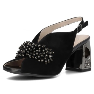 Sandale dama Filippo DS6180-24-BK-SU-Negru elegant piele intoarsa cu toc negru