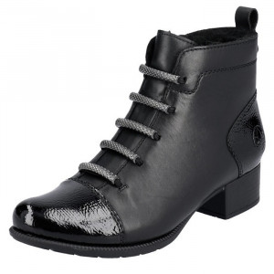 Botine dama Rieker 78655-00-Negru casual piele naturala imblanite cu toc negru