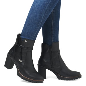 Botine dama Rieker Y2567-00-Negru casual piele naturala cu toc negru