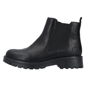 Cizme dama, Rieker, 73250-01-Negru, casual, piele ecologica, scurte, imblanite, cu toc, negru