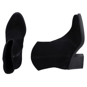 Cizme dama Rieker Y1251-00-Negru casual piele intoarsa scurte cu toc negru