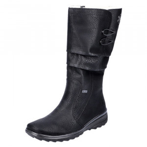 Cizme dama Rieker Z7072-00-Negru casual piele ecologica impermeabil lungi cu talpa joasa negru