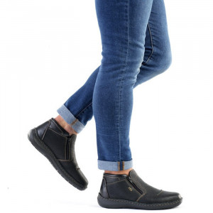Ghete barbati Rieker 03072-00-Negru casual piele naturala impermeabil imblanite cu talpa joasa negru