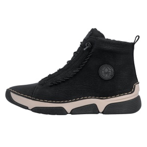 Ghete dama, Rieker, 45912-00-Negru, casual, piele ecologica, imblanite, cu talpa joasa, negru