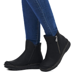 Ghete dama Rieker 73357-00-Negru casual piele ecologica imblanite cu talpa joasa negru