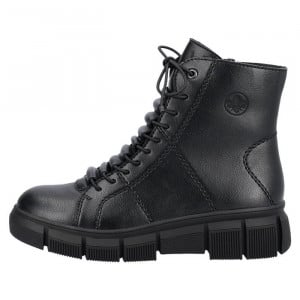 Ghete dama, Rieker, X3428-00-Negru, casual, piele ecologica, imblanite, cu talpa joasa, negru