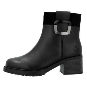 Ghete dama, Rieker, Y5253-00-Negru, casual, piele naturala, imblanite, cu toc, negru