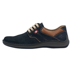 Pantofi barbati, Rieker, 05207-15-Albastru-Inchis, casual, piele naturala, perforati, cu talpa joasa, albastru inchis