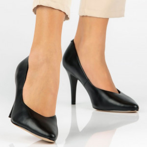 Pantofi dama Filippo DP4428-23-BK-Negru elegant piele naturala cu toc negru